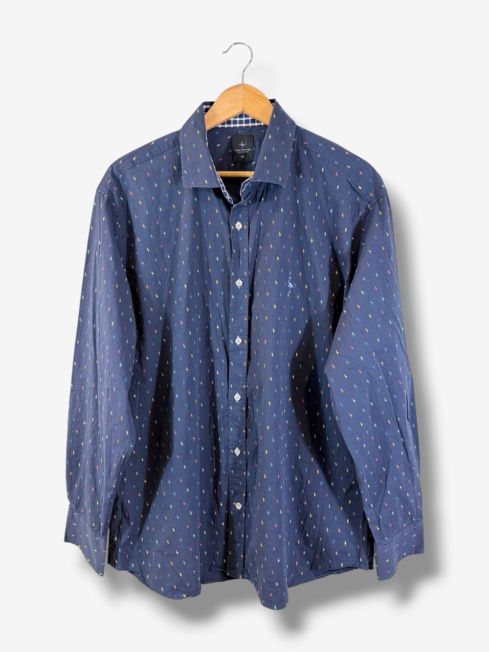 Tailorbyrd Navy Button Up Shirt XXL Multicolor Bird Logo Print Long Sleeve